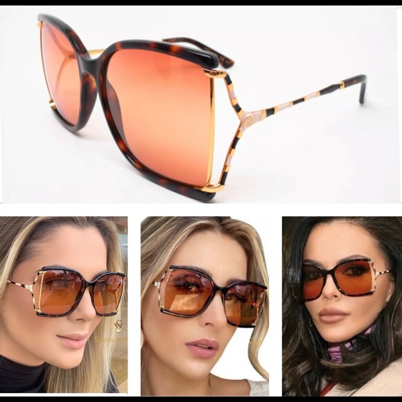 GUCCI OVERSIZED HAVANA RECTANGULAR DRAMATIC SUNGLASSES - Picture 5 of 16